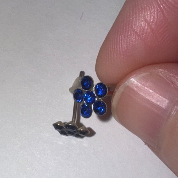 7mm Sapphire Blue Flower Cz And Sterling Post Earrings - Picture 8 of 11